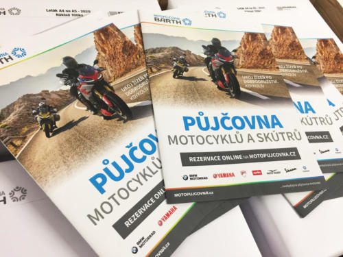 Produktové letáky A4 na A5 Půjčovny Motocyklů a skútrů pro Autocentrum BARTH a.s.